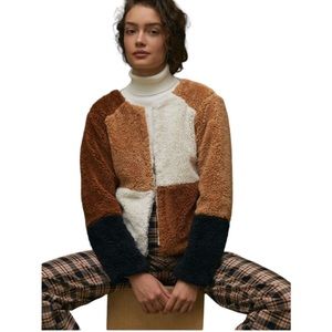 Nwt Anthropologie color block patch work faux fur cardigan